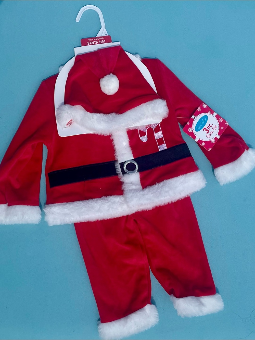 Baby Santa Outfit with Hat - Red & White Holiday Set 12 months